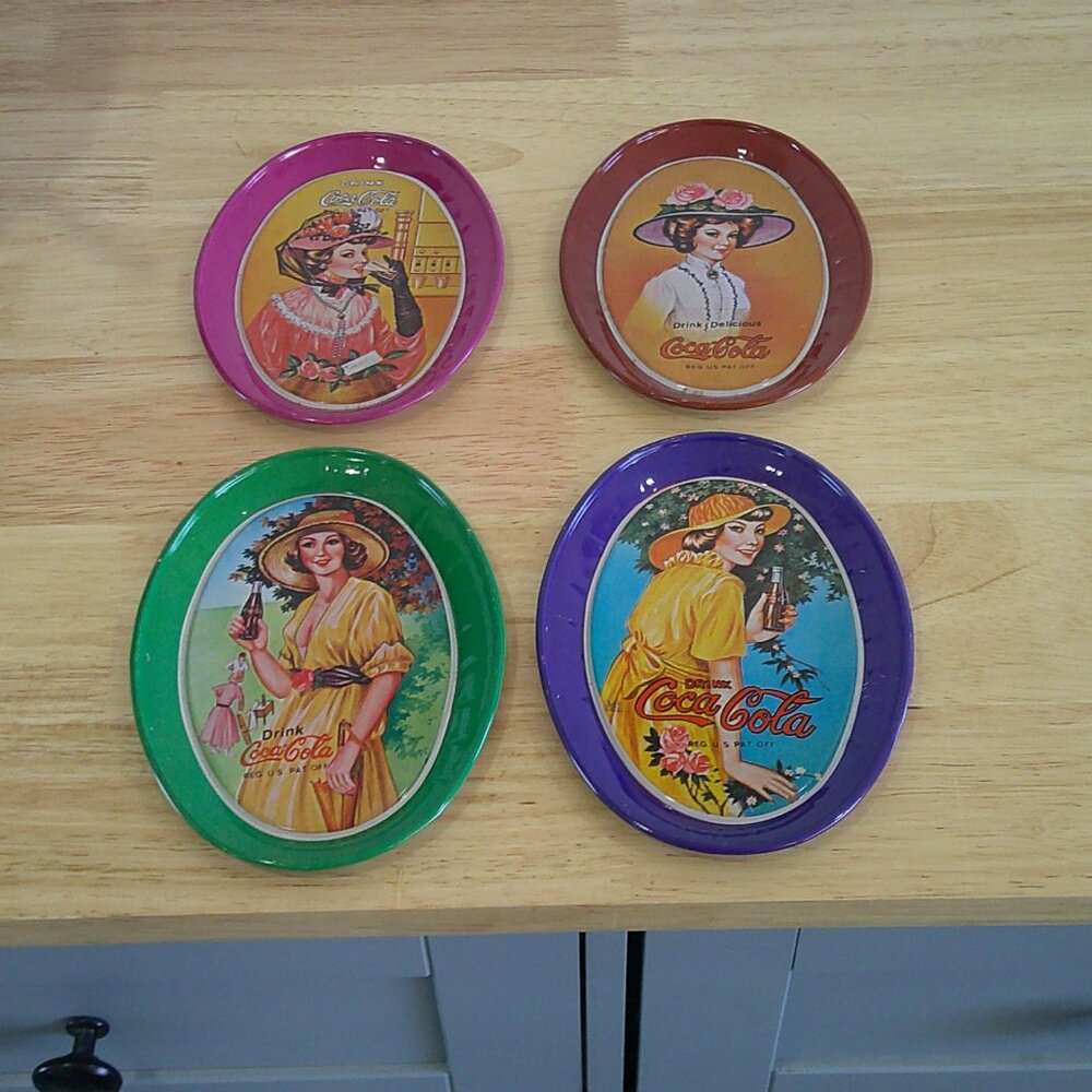 Tiny Vintage Oval Coca Cola Tins Lot of 4